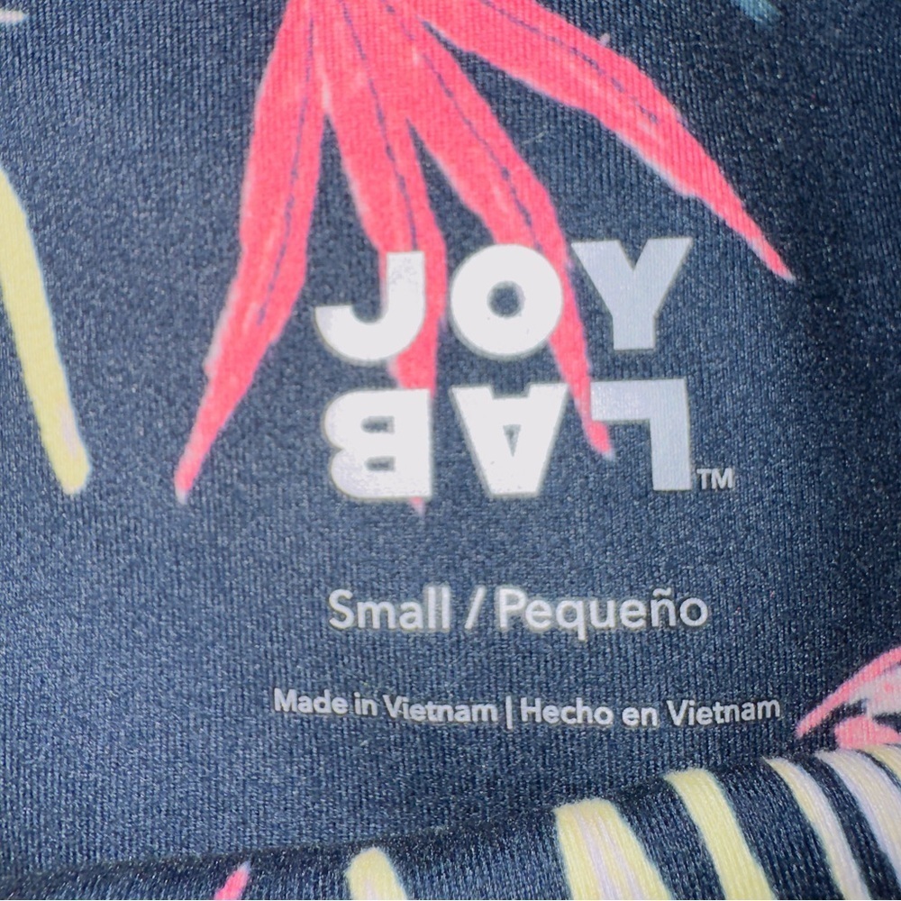 Joy Lab Women's Size Small Blue Pink Leaf Print High Rise Crop Athletic Leggings - Picture 3 of 6